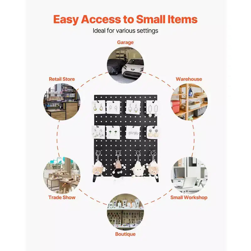 17x13 Inch Tabletop Pegboard Display Stand with 15 Hooks, Cold-Rolled Steel, Black