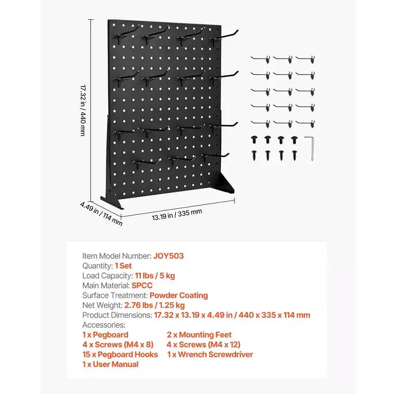 17x13 Inch Tabletop Pegboard Display Stand with 15 Hooks, Cold-Rolled Steel, Black