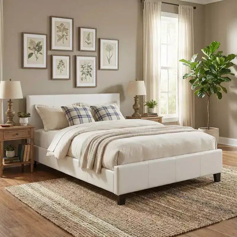 Clara Contemporary Faux Leather Upholstered Platform Bed Frame with Adjustable Headboard