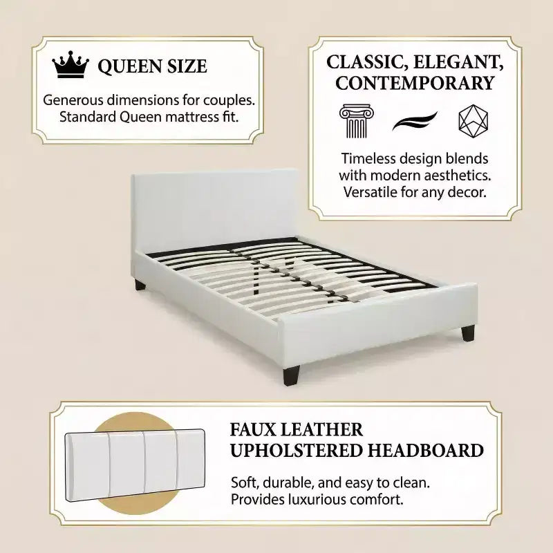 Clara Contemporary Faux Leather Upholstered Platform Bed Frame with Adjustable Headboard