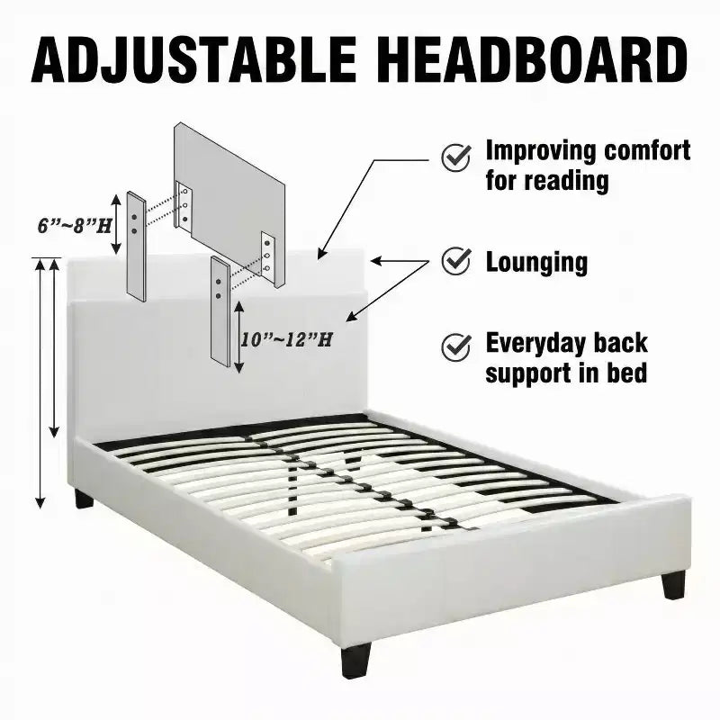 Clara Contemporary Faux Leather Upholstered Platform Bed Frame with Adjustable Headboard