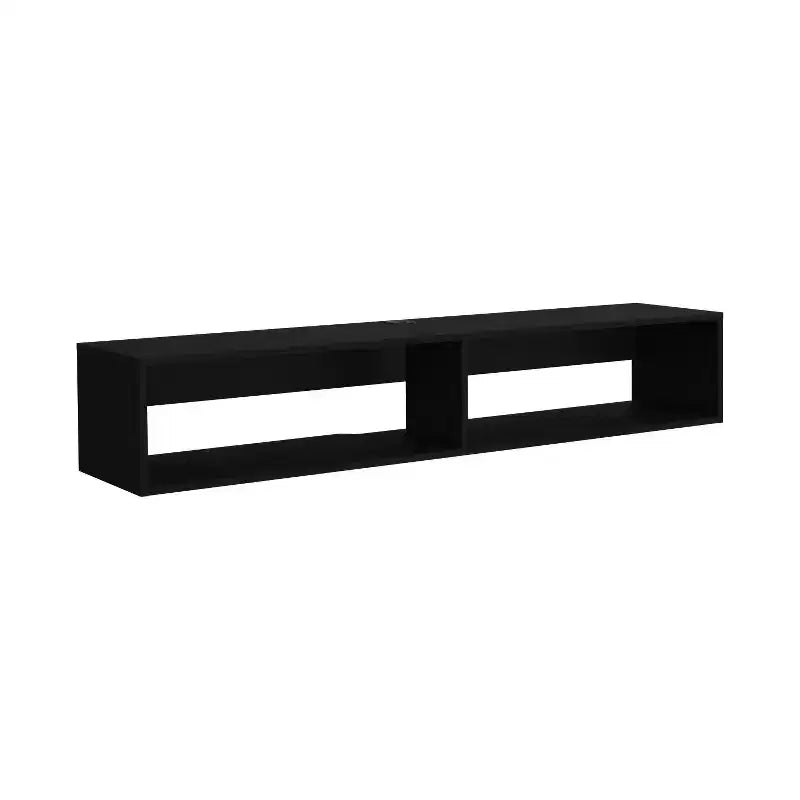 59 Inch Modern Floating TV Stand, 2-Tier Shelves, Cable Management, Black