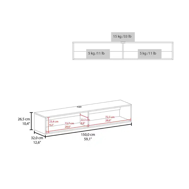 59 Inch Modern Floating TV Stand, 2-Tier Shelves, Cable Management, Black