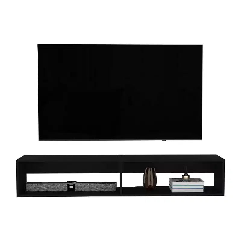 59 Inch Modern Floating TV Stand, 2-Tier Shelves, Cable Management, Black