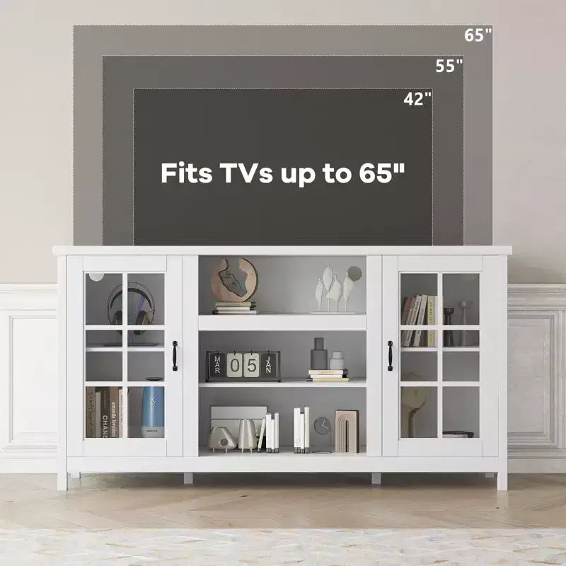 65 Inch TV Stand, Modern Wood Entertainment Center with Storage Cabinets