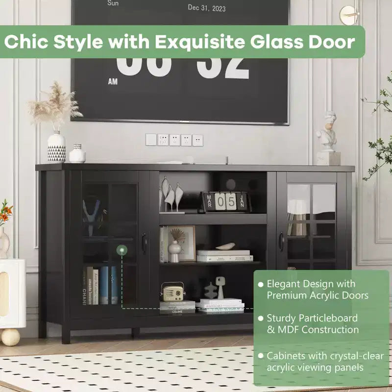 65 Inch TV Stand, Modern Wood Entertainment Center with Storage Cabinets