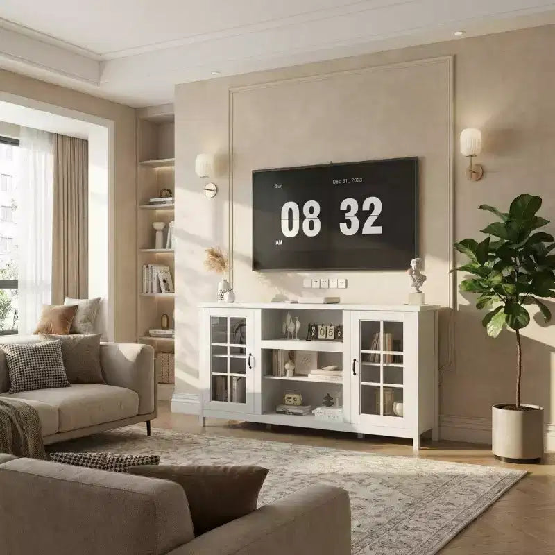65 Inch TV Stand, Modern Wood Entertainment Center with Storage Cabinets