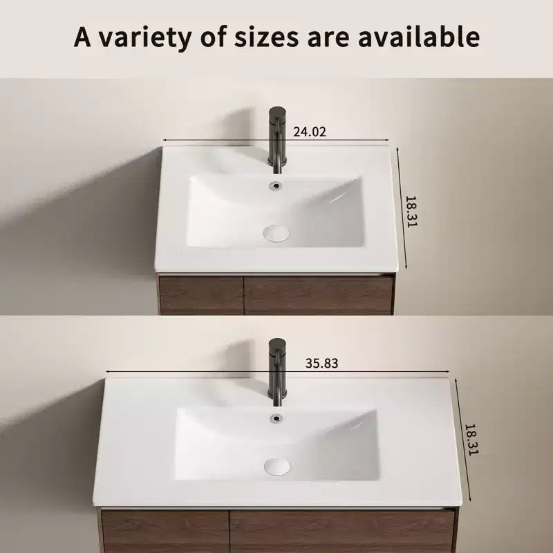 24" Bathroom Vanity Sink, Ceramic with Overflow Hole, Bright White