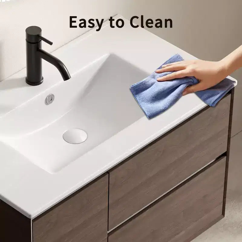 24" Bathroom Vanity Sink, Ceramic with Overflow Hole, Bright White