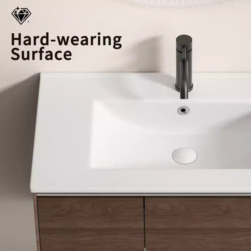 24" Bathroom Vanity Sink, Ceramic with Overflow Hole, Bright White