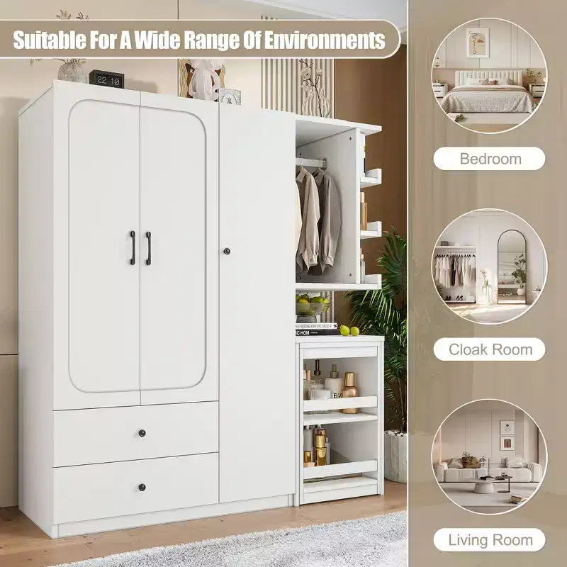 Phyllis Multifunctional Wooden Wardrobe with Convertible Desk
