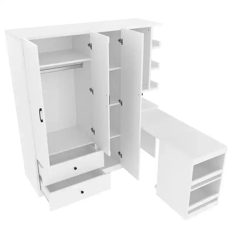 Phyllis Multifunctional Wooden Wardrobe with Convertible Desk