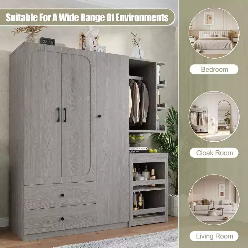 Phyllis Multifunctional Wooden Wardrobe with Convertible Desk