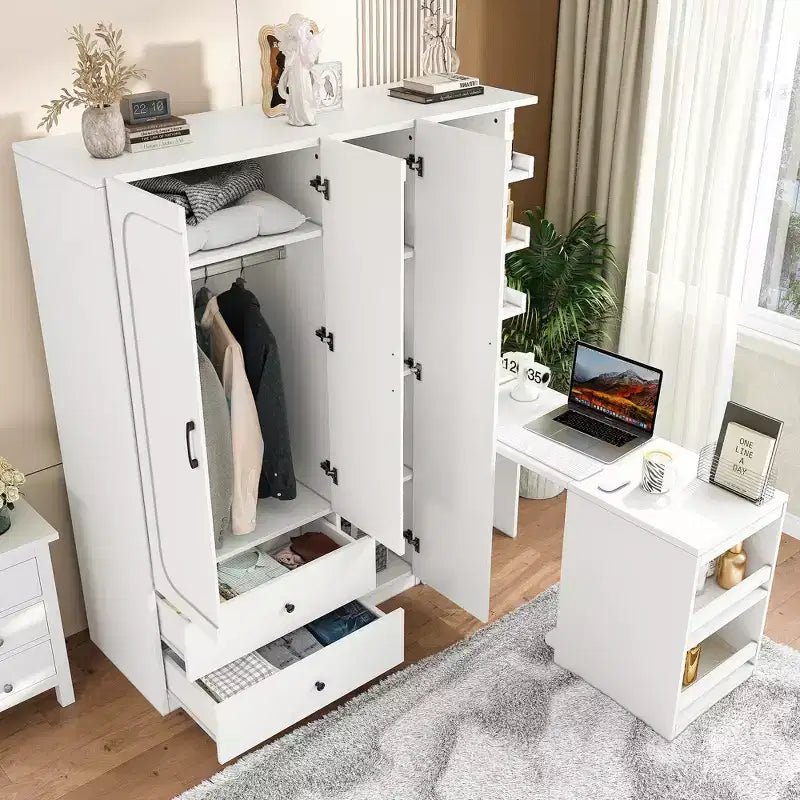 Phyllis Multifunctional Wooden Wardrobe with Convertible Desk