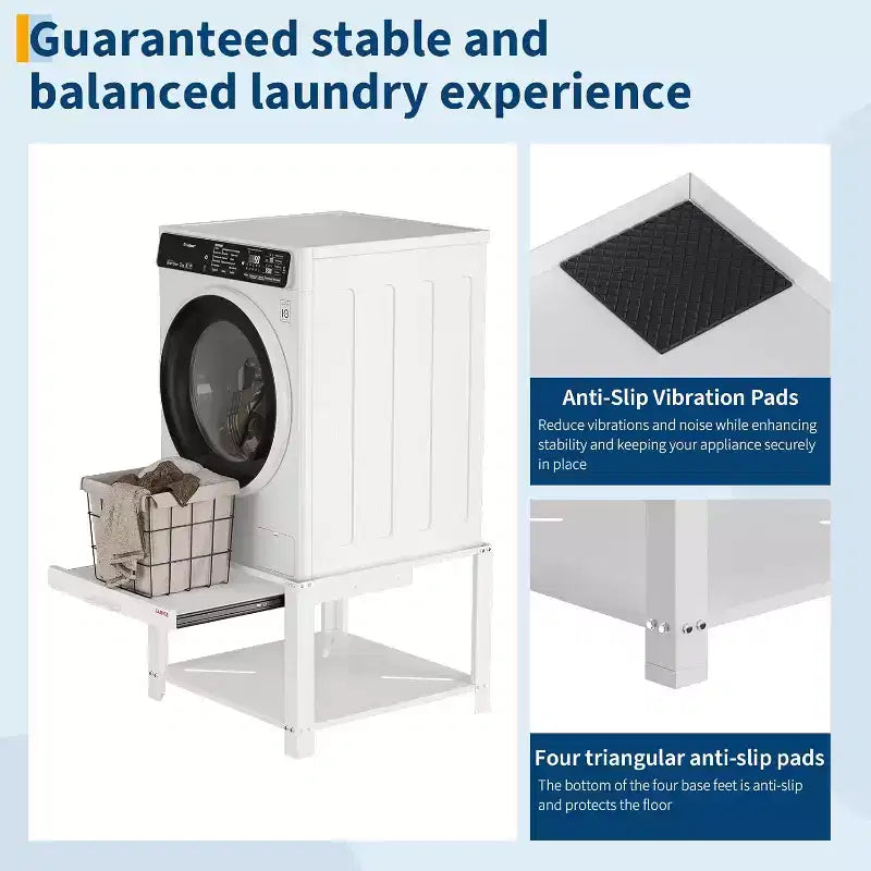 29" Wide Washer and Dryer Pedestals with Basket Shelf, 20" High, 800 lbs Capacity, Black