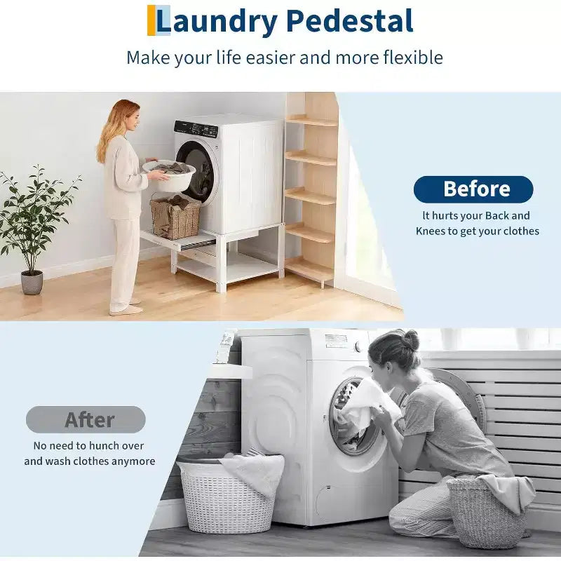 29" Wide Washer and Dryer Pedestals with Basket Shelf, 20" High, 800 lbs Capacity, Black