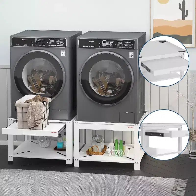 29" Wide Washer and Dryer Pedestals with Basket Shelf, 20" High, 800 lbs Capacity, Black