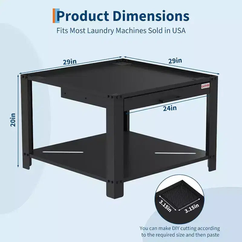 29" Wide Washer and Dryer Pedestals with Basket Shelf, 20" High, 800 lbs Capacity, Black