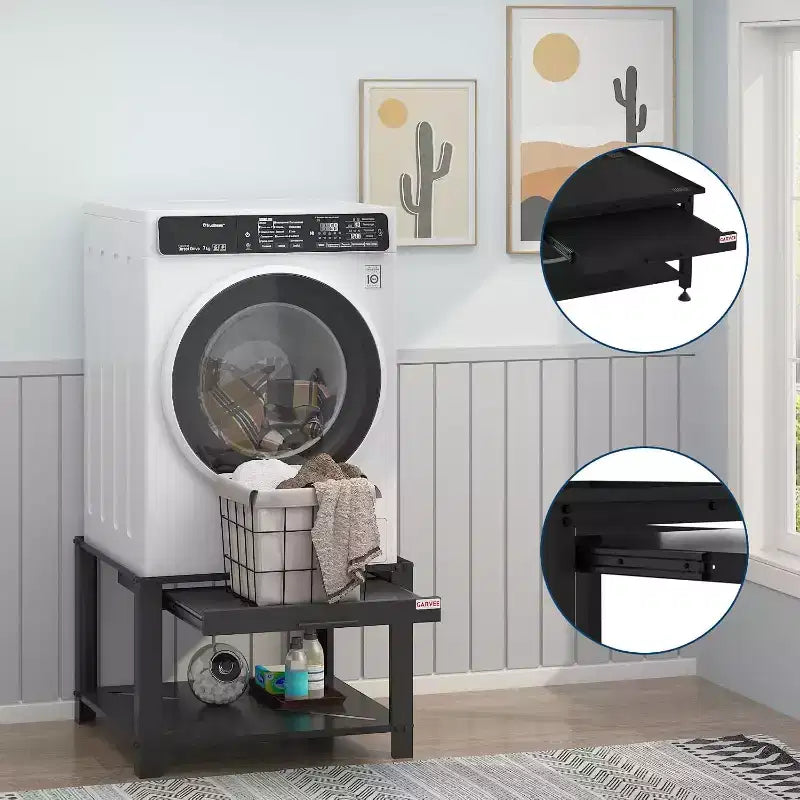 29" Wide Washer and Dryer Pedestals with Basket Shelf, 20" High, 800 lbs Capacity, Black