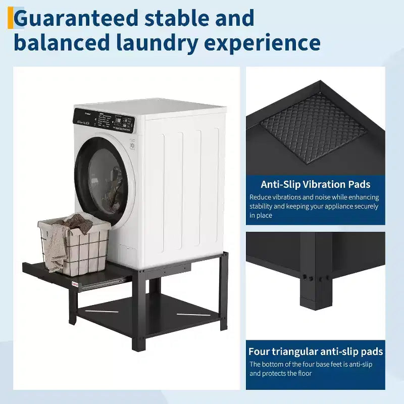 29" Wide Washer and Dryer Pedestals with Basket Shelf, 20" High, 800 lbs Capacity, Black