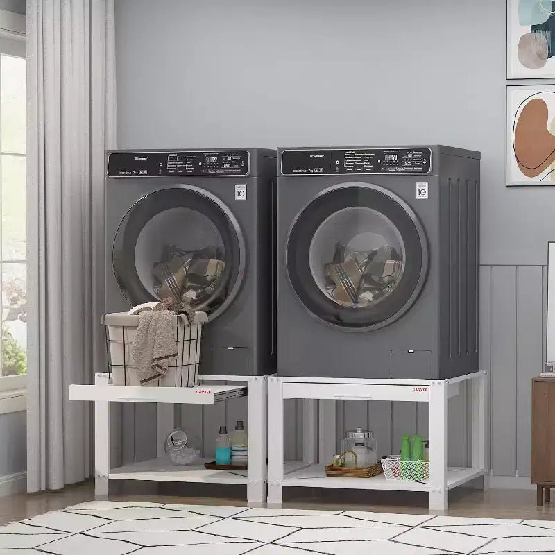 29" Wide Washer and Dryer Pedestals with Basket Shelf, 20" High, 800 lbs Capacity, Black
