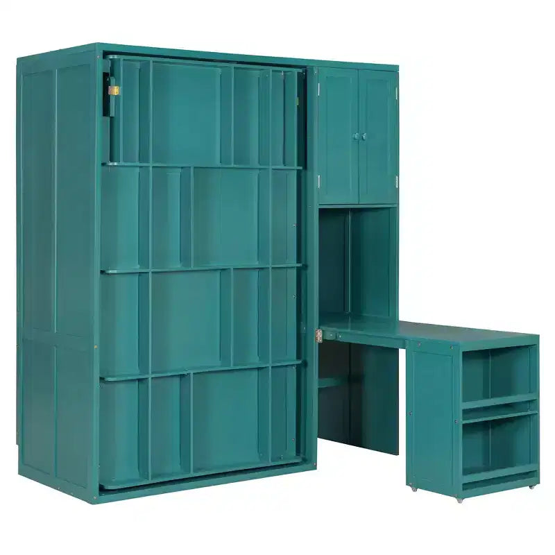 Twin Size Murphy Bed with Desk, Storage Cabinet and Bookcase
