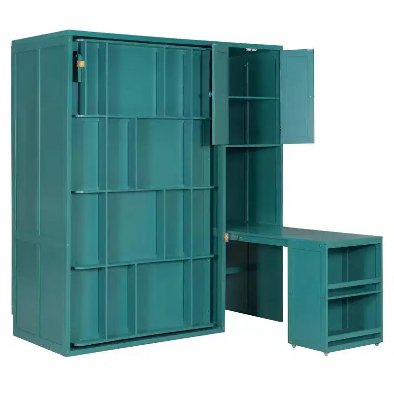 Twin Size Murphy Bed with Desk, Storage Cabinet and Bookcase