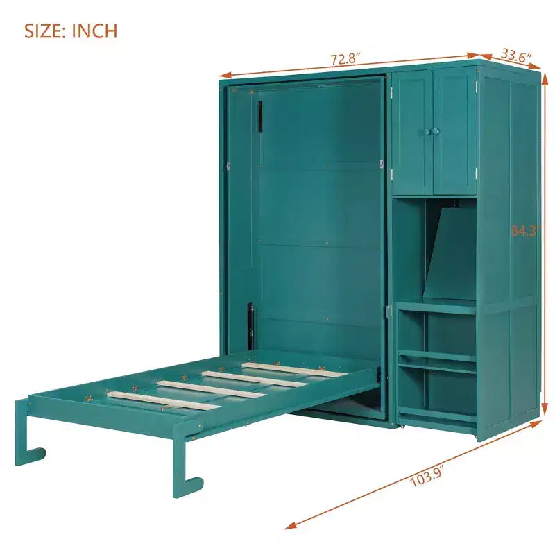 Twin Size Murphy Bed with Desk, Storage Cabinet and Bookcase