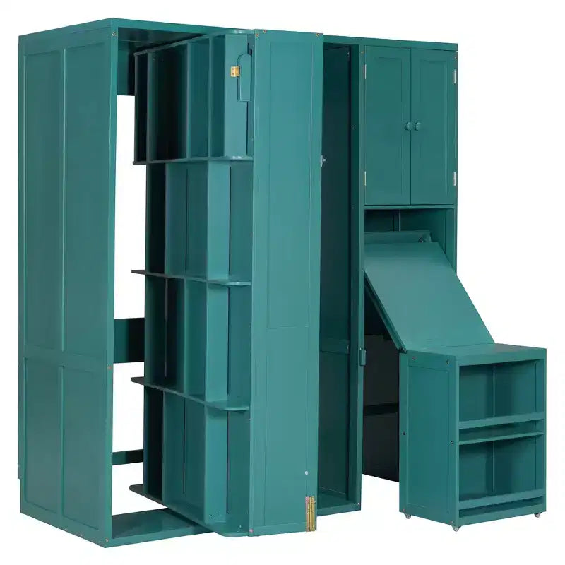 Twin Size Murphy Bed with Desk, Storage Cabinet and Bookcase