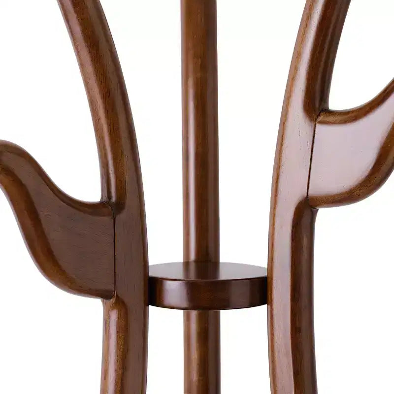S-Shaped Freestanding Coat Rack, Solid Wood Coat Tree with 6 Hooks and Round Base