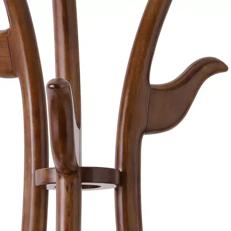 S-Shaped Freestanding Coat Rack, Solid Wood Coat Tree with 6 Hooks and Round Base