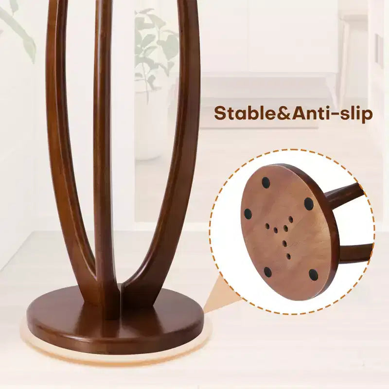 S-Shaped Freestanding Coat Rack, Solid Wood Coat Tree with 6 Hooks and Round Base