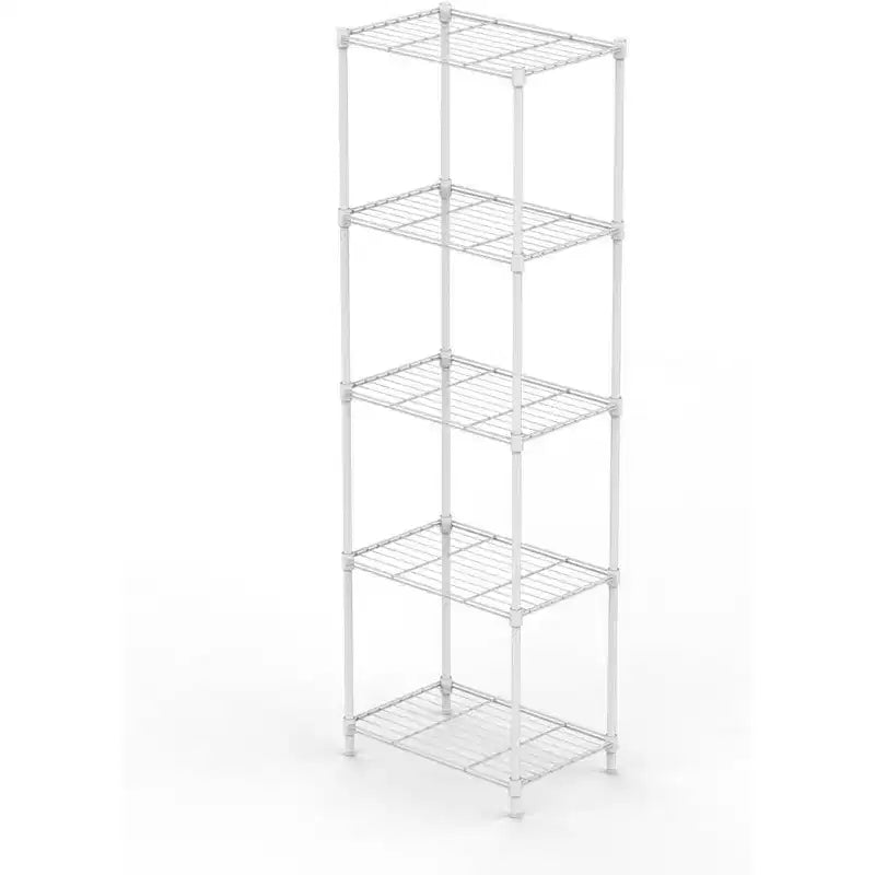 5-Tier Slim Metal Wire Shelving Unit, Adjustable, White, 13.78"D x 17.72"W x 55.12"H