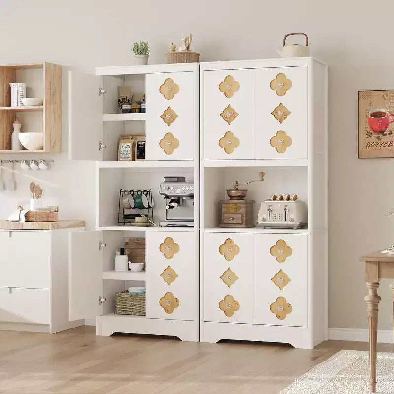 Kitchen Pantry Cabinet, 72" Tall Storage Cabinet with Countertop, Carved Door & Crystal Handle