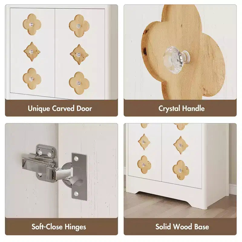 Kitchen Pantry Cabinet, 72" Tall Storage Cabinet with Countertop, Carved Door & Crystal Handle