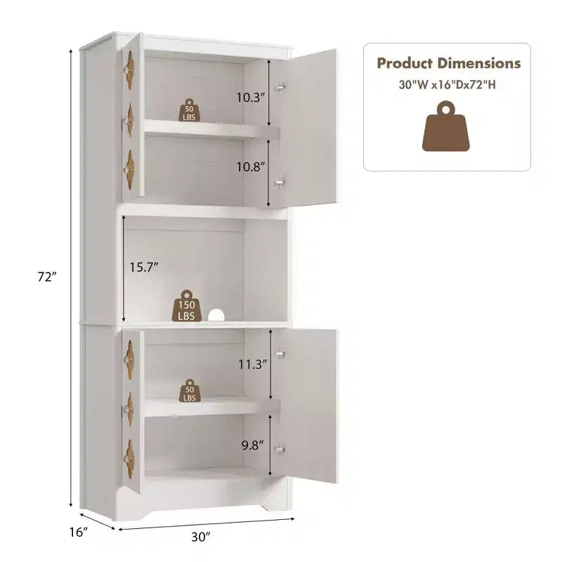 Kitchen Pantry Cabinet, 72" Tall Storage Cabinet with Countertop, Carved Door & Crystal Handle