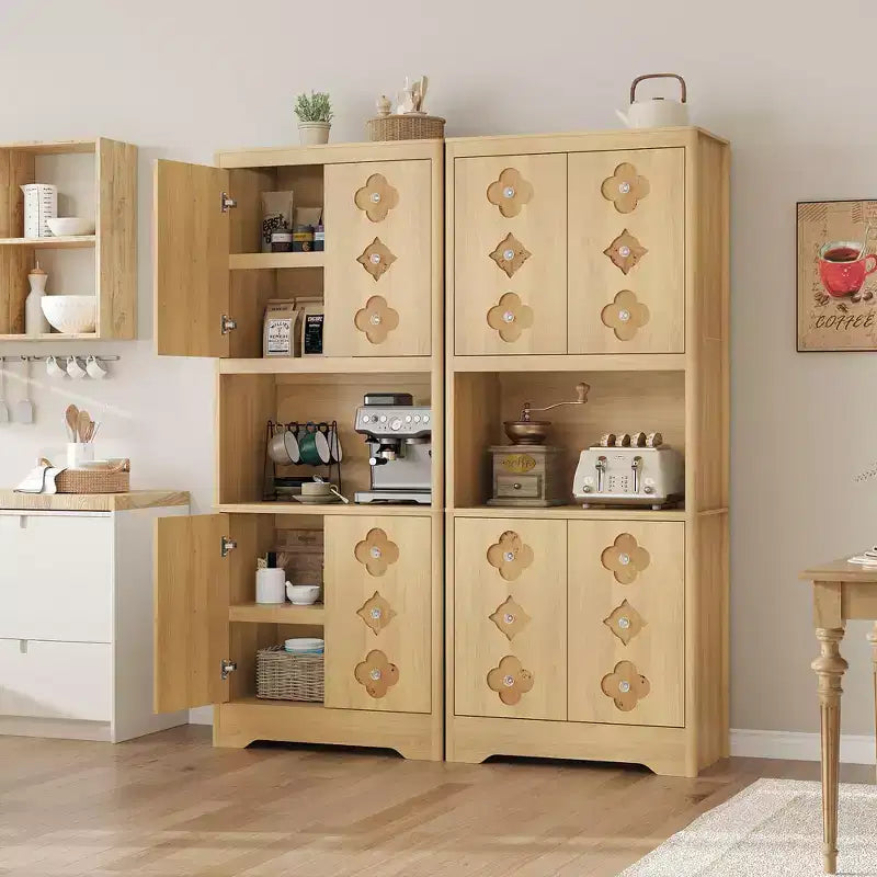 Kitchen Pantry Cabinet, 72" Tall Storage Cabinet with Countertop, Carved Door & Crystal Handle