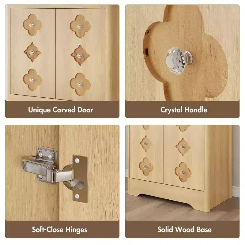 Kitchen Pantry Cabinet, 72" Tall Storage Cabinet with Countertop, Carved Door & Crystal Handle