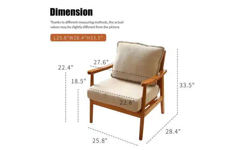 Modern Accent Chair with Solid Wood Frame and Plush Fabric Cushion