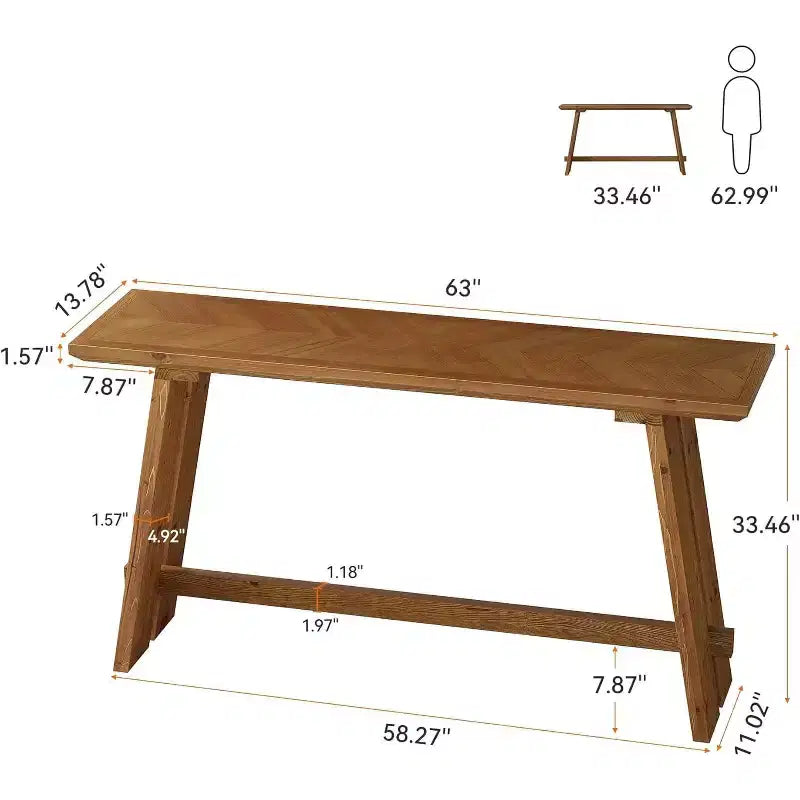 Solid Wood Console Table for Entryway, 63" Long Farmhouse Sofa Table