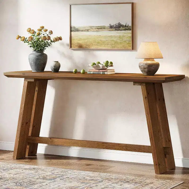 Solid Wood Console Table for Entryway, 63" Long Farmhouse Sofa Table