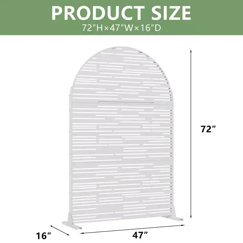 Arched Outdoor Metal Privacy Screen Freestanding Fence Panel, White/Brown, 72"H x 47"W