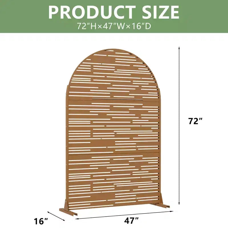 Arched Outdoor Metal Privacy Screen Freestanding Fence Panel, White/Brown, 72"H x 47"W