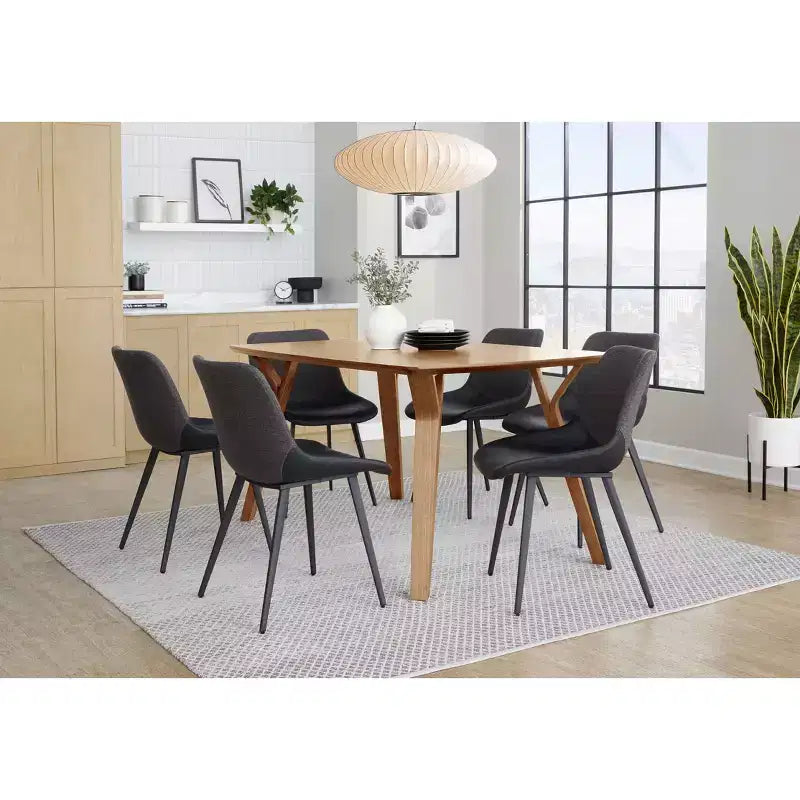 Set of 2 Two-Tone Fabric Accent Chairs, Black Metal Base