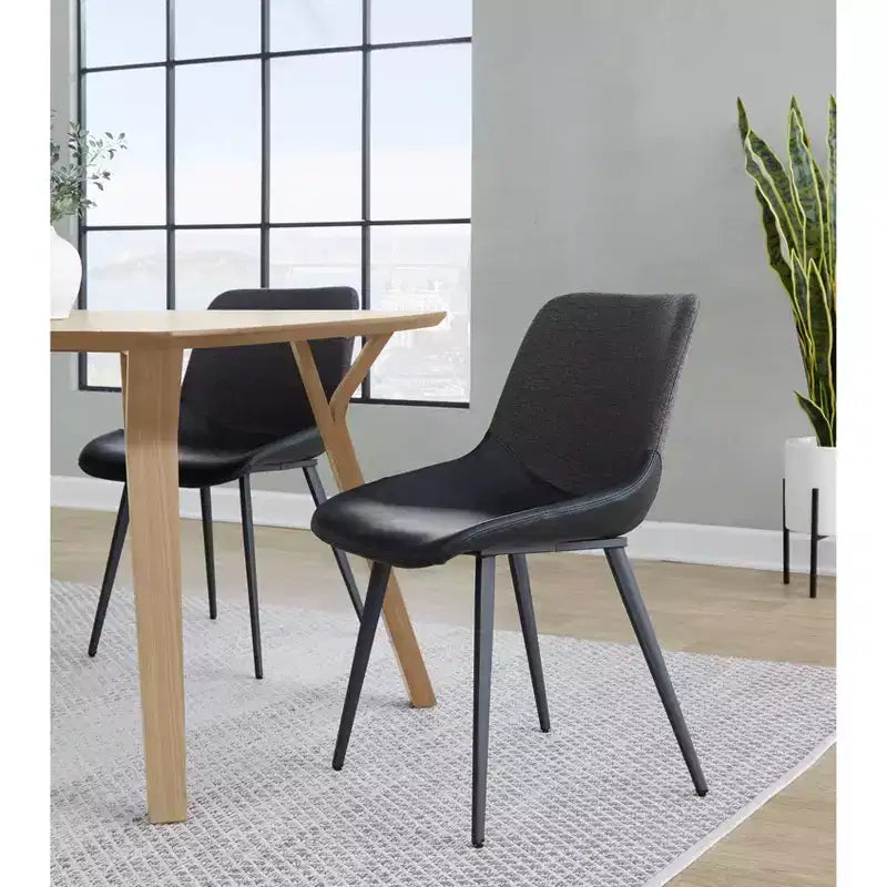 Set of 2 Two-Tone Fabric Accent Chairs, Black Metal Base