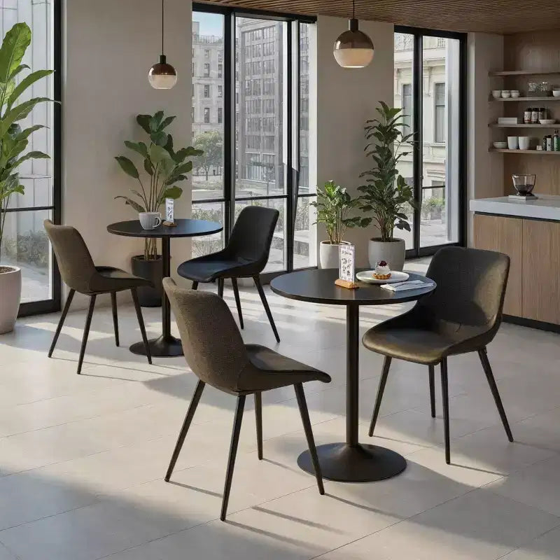 Set of 2 Two-Tone Fabric Accent Chairs, Black Metal Base