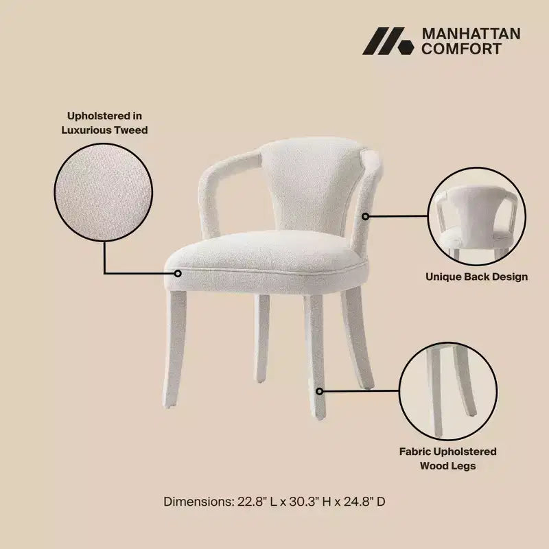 Palmer Modern Tweed Upholstered Dining Armchair, Ivory