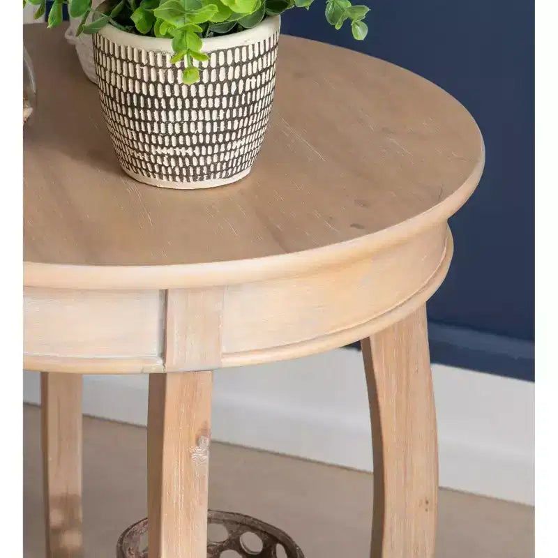 Round Accent Side Table Natural Wood