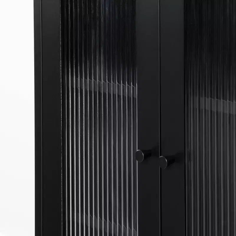 21.5" Wide Decorative Storage Cabinet, Black Metal Frame, 3 Shelves, Fluted Glass Doors