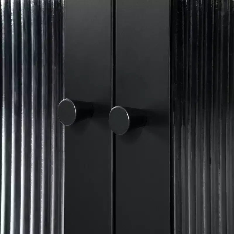 21.5" Wide Decorative Storage Cabinet, Black Metal Frame, 3 Shelves, Fluted Glass Doors